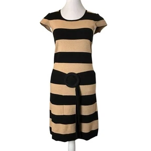 Nine West Dress Womens Size XS Black Tan Stripe Stretch Knit Form Fit Hipster - Picture 1 of 11
