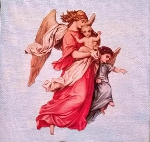 Guardian Angel wall art VTG German cut paper,Hand Painted canvas,Mixed Media Art - Picture 1 of 2