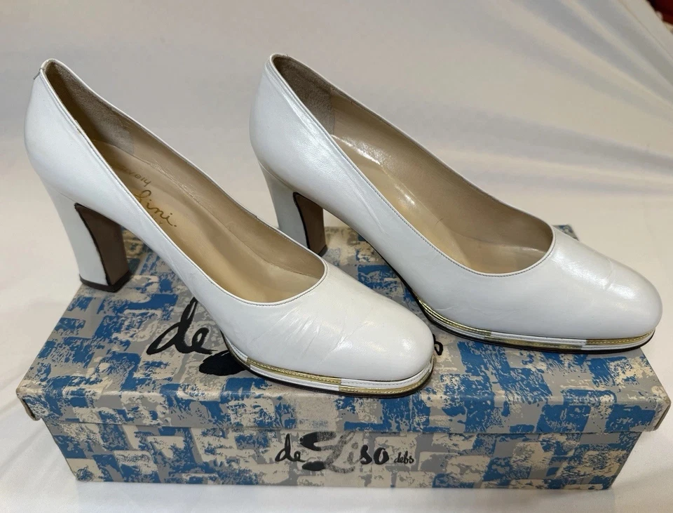 Vintage Garolini White Leather Platform Heels Made in Italy Size 8M De liso box - Image 1 of 4