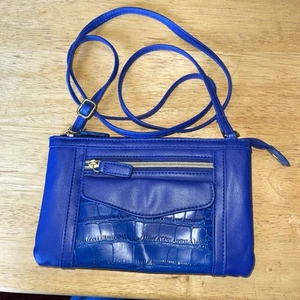 Bandolera/Bolso de Hombro Cartera Pequeña Azul Real 8 Bolsillos 4 Cremalleras Portatarjetas de Crédito + - Imagen 1 de 13