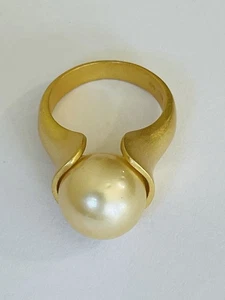 JTV Golden Cultured South Sea Pearl 18k Gold Over Sterling Silver Ring Size 7 - Picture 1 of 16