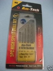 5-teiliges Hochgeschwindigkeitsbohrer-Set, 1,5 mm-5 mm im Aufbewahrungskoffer von Am-Tech Tools, F0950 - Bild 1 von 1