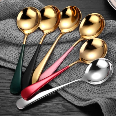 6-Inch Colorful Roud Soup Spoons SUS304 Stainless Steel Small Soup Spoons - Image 1 of 4