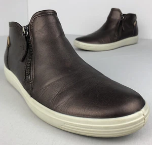 ECCO Soft 7 Low Bootie Women’s Shoes 39 Bronze Metallic Leather Extra Width - Picture 1 of 12