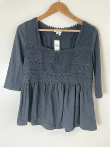 Anthropologie Meadow Rue Women Pin-tuck Peasant Top Petite Small Black - Picture 1 of 10