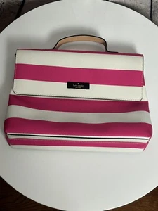 KATE SPADE LITA STRIPE PINK WHITE COSMETIC MAKEUP TRAVEL MAKEUP TOILETRY CASE - Picture 1 of 6