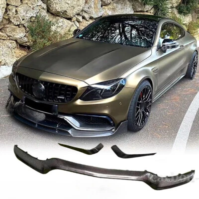 Divisor de lábios dianteiro de fibra de carbono real para MB AMG W205 C63 - Imagem 1 de 4