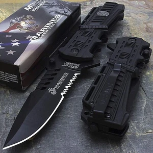 MTECH USA USMC Marines Black Spring Assisted Opening Tactical Rescue Folding ... - Picture 1 of 2