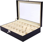 EYZPDWA Watch Box 24 Slots Men Black PU Leather Display Clear Top Jewelry Case O