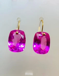 Pink Ruby Gemstone Dangle 10k Solid Gold Jewelry - Picture 1 of 7