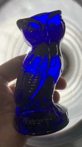 Vintage Mosser Glass Cobalt Blue Horned Owl 4" Decorative BIG EYES - Picture 1 of 8