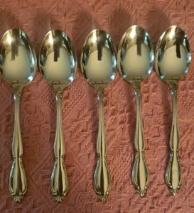 Oneida Stainless Deluxe HERITAGE/ROYAL YORK/STRATHMORE Lot of 5 Oval Soup Spoons - Picture 1 of 3