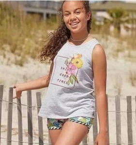 Girls Matilda Jane Sunshine Good Times Tank Top Tween Size 16 Gray Floral Knit - Picture 1 of 7