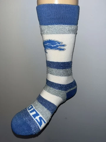 DETROIT LIONS NFL FOOTBALL PRO STRIPE WOMENS SOFT FUZZY CREW SOCKS Q Cover