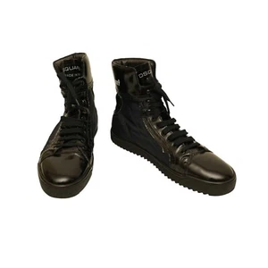 Dsquared2 Men's Black Patent Leather Blue Canvas High Top Lace Up size 43 Shoes - Picture 1 of 13