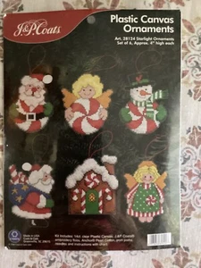 Vintage 1998 J & P Coats Plastic Canvas Christmas Ornament Kit Cross Stitch - Picture 1 of 4