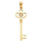 14K Yellow Gold Vintage Key Cubic Zirconia CZ Pendant Charm for Necklace Chain