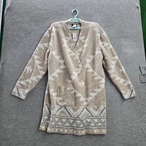 FRYE Women Sweater 2XL Beige Geometric Cardigan Southwestern Aztec Open Front - Picture 1 of 7