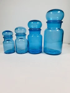 Vintage Blau Bubble Glas Apotheker Gläser 4er Set Belgien - Bild 1 von 10