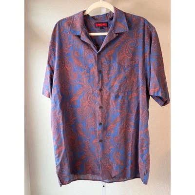 Austin Reed London Mens Large Paisley Silk Cotton Short Sleeve Button Down Shirt - Image 1 of 4