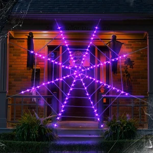 Decoraciones de Halloween de tela de araña iluminadas de 12 pies para decoración de patio interior al aire libre - Imagen 1 de 10