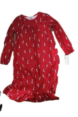 Carters Girls Red Flannel Candy Cane Print Holiday Nightgown NWT - Image 1 of 4