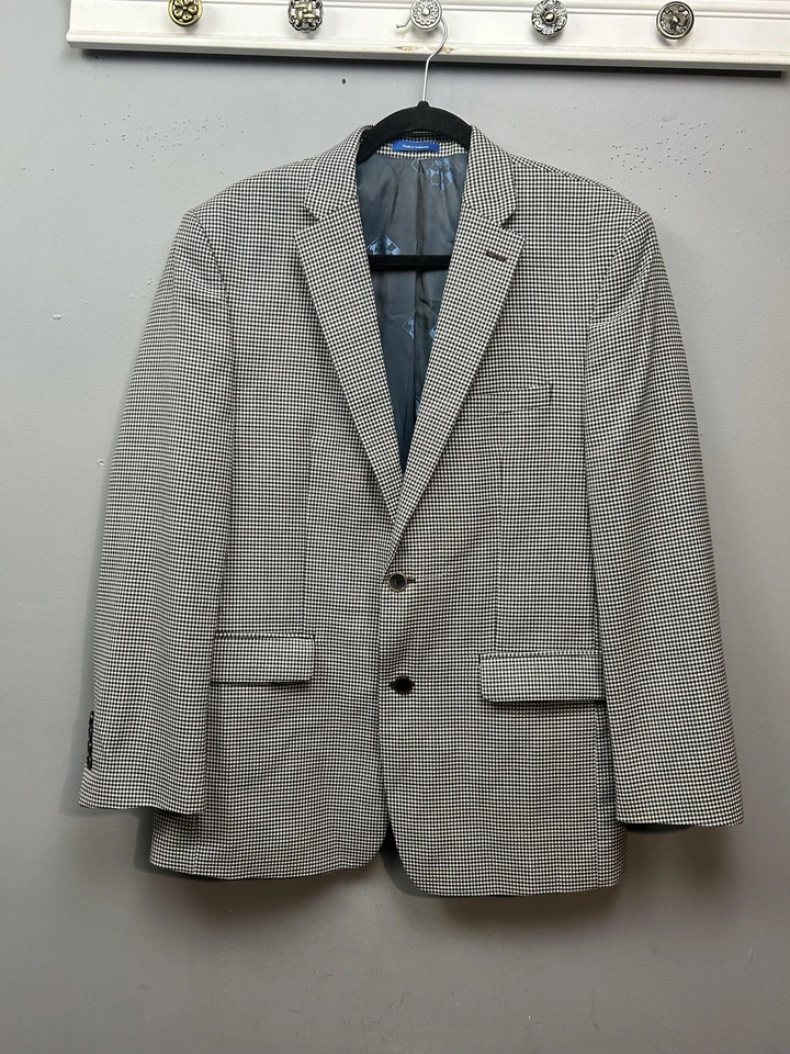 Vince Camuto Sport Coat Mens 40R Black White Houndstooth Wool Blend Modern Fit - Image 1 of 4