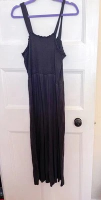 Ladies TU Size 20 Black Wide Leg Jumpsuit With Strappy Sleeves & Ruffle Hem - Image 1 of 4