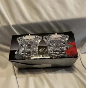 Crystal Candle Holders MIKASA HEAVY Sparkling Star Holder Set Of 2 Clear - Picture 1 of 12