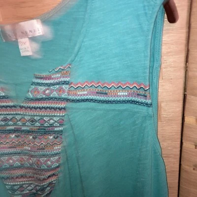 Camiseta sin mangas túnica Kelly Renee 2X azul verde azulado cuello en V nueva mezcla de algodón Foto 1 de 4