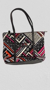 Vera Bradley Black Straps Multiple Compartment Abstract Design Medium Purse - Picture 1 of 7