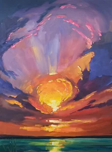 Impressionism Art Canvas PRINT Sunset Colorist Giclee Signed Hawkins Sky R41B - Picture 1 of 5