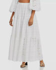 $204 Charina Sarte Women's White Cotton Eyelet Overlay Rikrak Maxi Skirt Size L