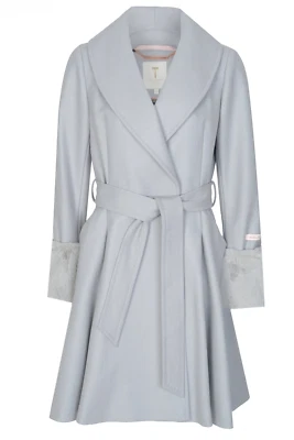 Casaco Ted Baker Zurii cinza com cinto longo manga de pele sintética lã com saia tamanho 2 Reino Unido 10 - Imagem 1 de 4