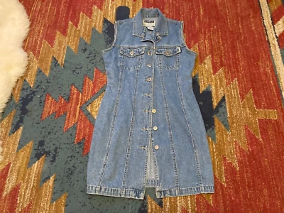 Mujer Talla M Denim Vintage De Colección Años 80 Squeeze Jeans Vestido Botón BONITO Estado Foto 1 de 3