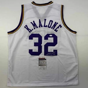 Autographed/Signed Karl Malone Utah White Retro Basketball Jersey JSA COA - Picture 1 of 4