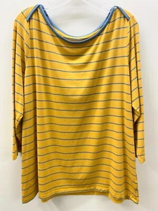 L.L. Bean Women's Size XL-REG Jersey-Knit 3/4-Sleeve Blouse Top Gold/Blue Stripe - Picture 1 of 6