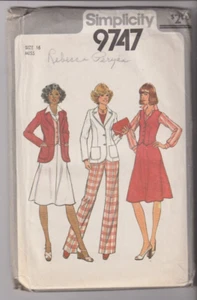 9747 SIMPLICITY c.1980 - JACKET VEST SKIRT & PANTS - Sz 16 B 38" - Picture 1 of 2