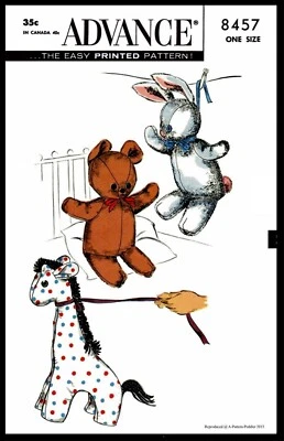 Advance # 8457 Stuffed Animal Sewing Pattern Bear Giraffe Bunny Rabbit ~12"-24"~ - Image 1 of 2