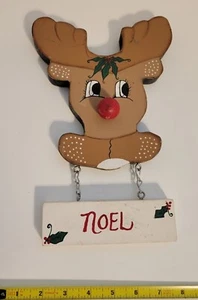 Wooden Christmas Santa's Reindeer Rudolph Wall Hanging Decoration Noel Sign - Picture 1 of 7