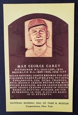 BASEBALL Cooperstown Hall of Fame # 3.5x5.5" Plaque Postcard MAX CAREY