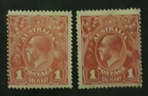 STAMPS AUSTRALIA PREDECIMAL KGV HEADS 1d LARGE MULTI WMK COOKE CARMINE PINK MH - Picture 1 of 2