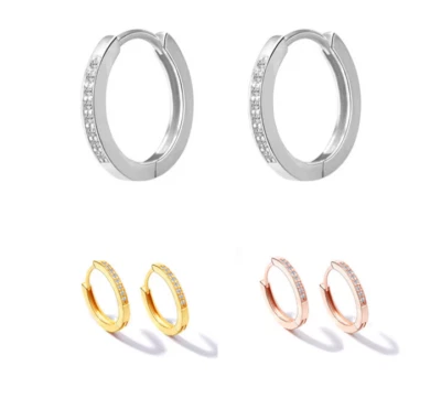 Pendientes de aro Huggie de plata esterlina 925 circonita cúbica para hombre y mujer 13x2 mm regalo E6 Foto 1 de 4