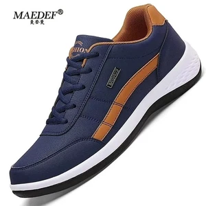 Men's Leather Sneakers Waterproof Casual Lace-Up Comfortable Shoes - Picture 1 of 13