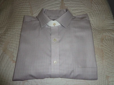 Tasso Elba Dress Shirt Men Sz 17/34 Non Iron Reg Fit Lavender Check French Cuff - Image 1 of 4