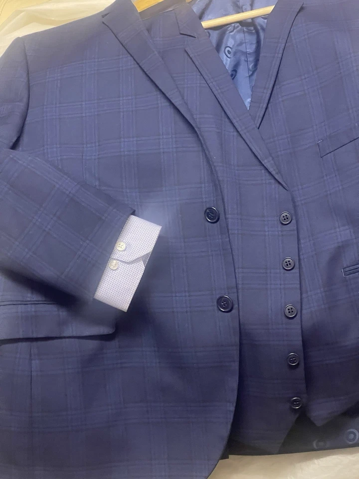 Terno masculino LAMBRETA-OFFICIAL PRODUCTS-slim-fit-2botões-3 peças entalhado Reino Unido-46R - Imagem 1 de 4