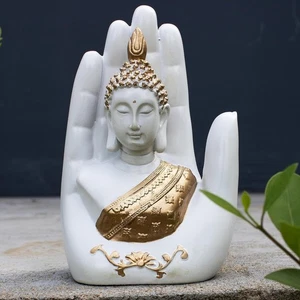 Estatua de Buda para sala de estar Buda pieza de exhibición tamaño grande blanco palma dorada mano - Imagen 1 de 3
