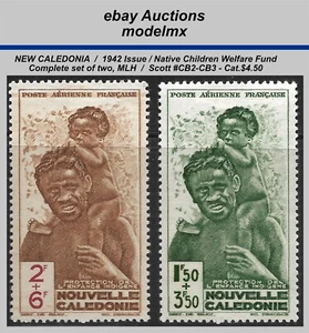 New Caledonia - 1942, Native Children & Father, Set Of Two, MLH, Sc.#CB2-CB3 - Picture 1 of 1