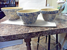 Roseville Robinson Ransbottom Pottery Blue~Green Spongeware Mixing Bowl Set