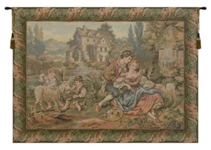 Edler Pastorale Garten Romantik Szene Paar italienischer Wandteppich Boucher 24x44" - Bild 1 von 3